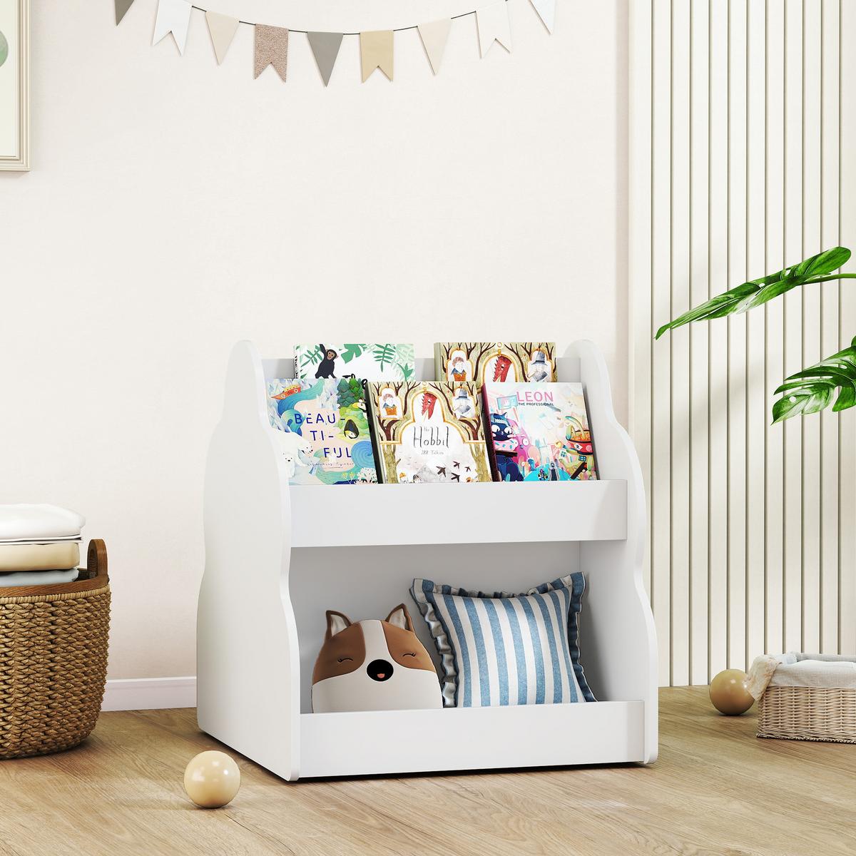 KINDER-BÜCHERREGAL mit Rädern 4 Regalen - Weiß, Holzwerkstoff (54/56/50cm) - AIYAPLAY