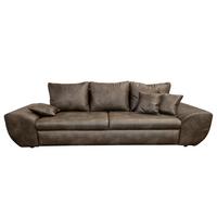 BIG-SOFA mit Schlaffunktion, Bettkasten, Wellenunterfederung B275/T98/H90 cm, Liegefläche 148x194 cm, Mikrofaser Leder-Optik Vintage Braun / 18008 - Dunkelbraun/Schwarz, Kunststoff/Textil (275/90/98cm) - luma-home