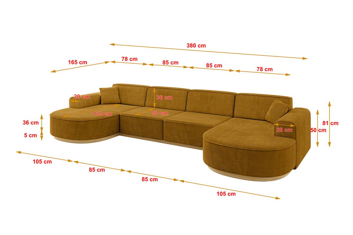 WOHNLANDSCHAFT MARI-U2-v2 - 388x171x83 cm Senfgelb Cord - Gelb, Holzwerkstoff/Textil (388/83/171cm) - ALTDECOR