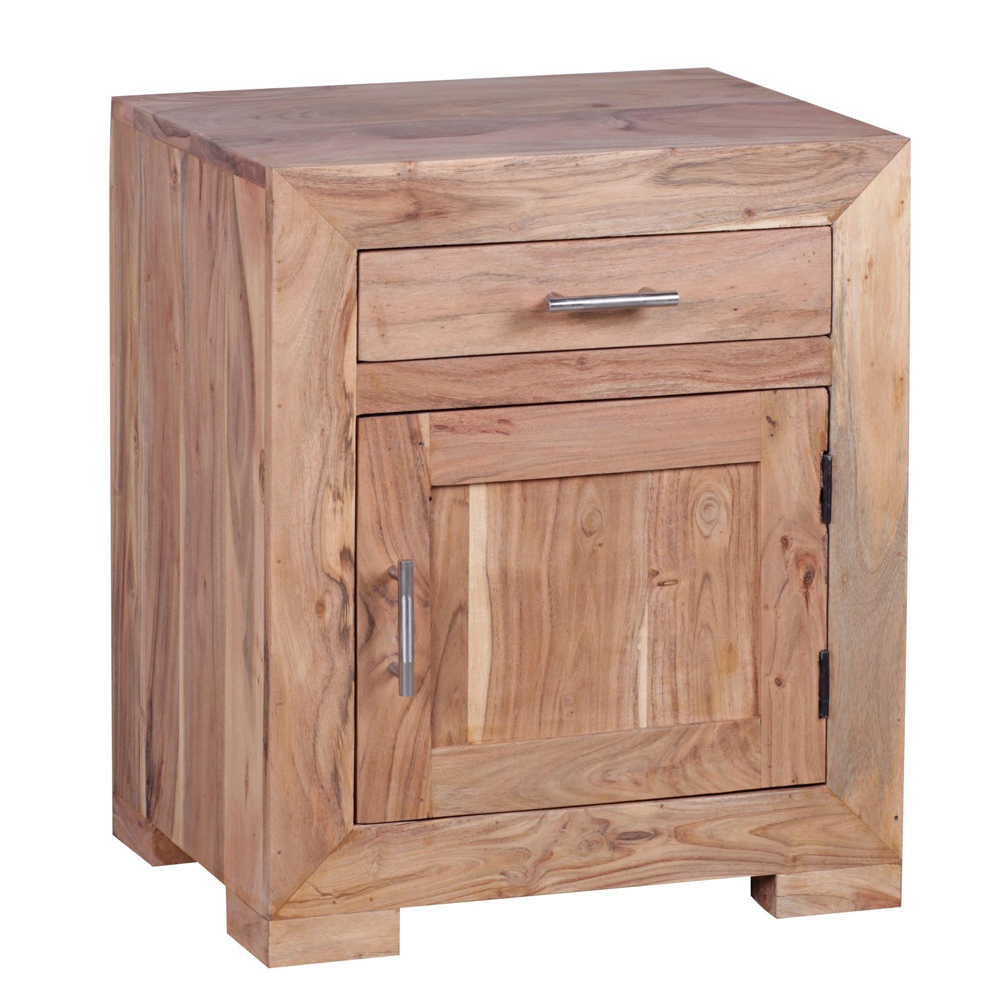 NACHTTISCH Massivholz Schublade Tür Boxspringbett MUMBAI, Akazie 50x40x60 cm - Braun/Akaziefarben, Holz (50/60/40cm) - KADIMA DESIGN