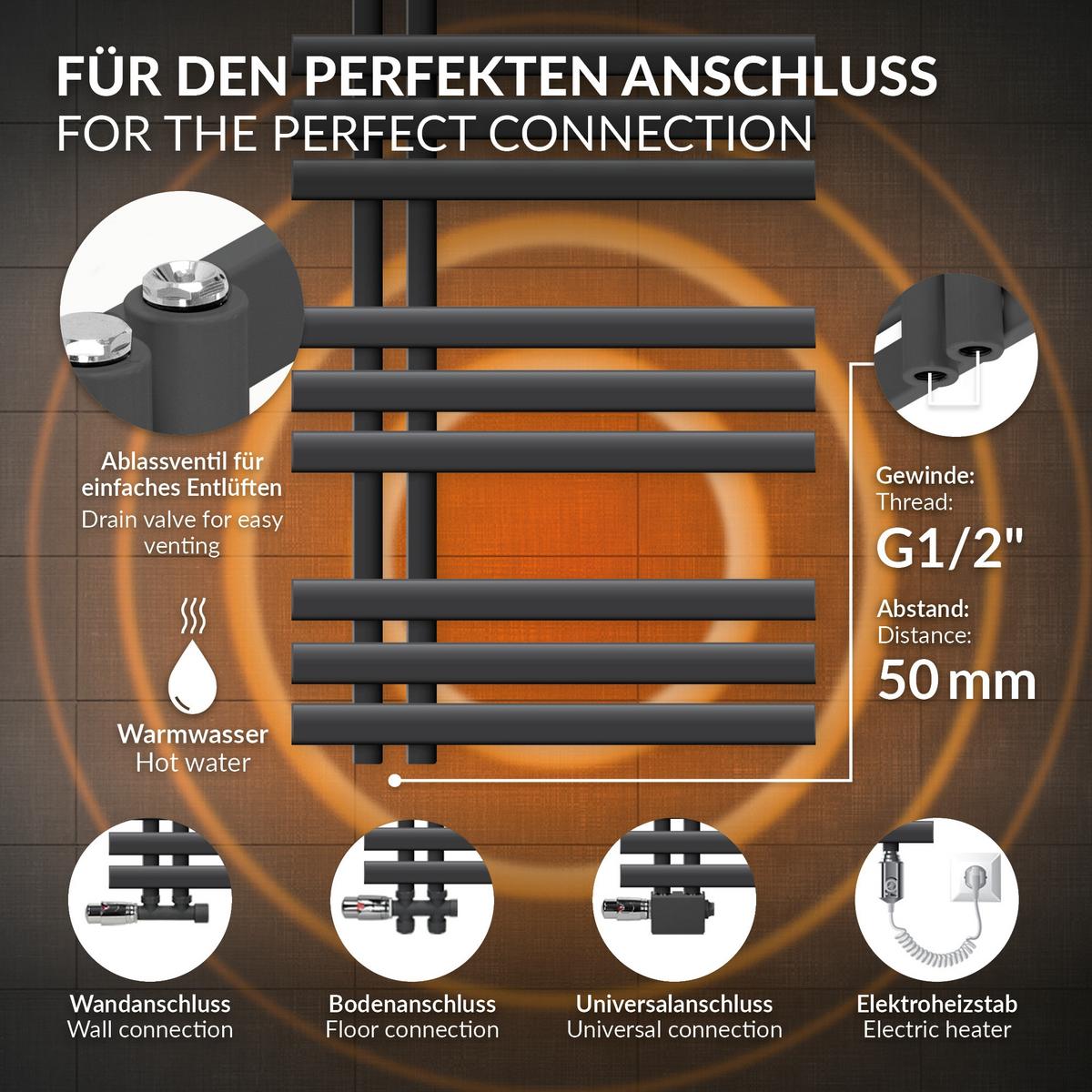 BADHEIZKÖRPER elektrisch Iron EM 500x1000 mm Anthrazit mit Heizstab 300W Digital - Anthrazit, Metall (50/100/3cm) - LuxeBath