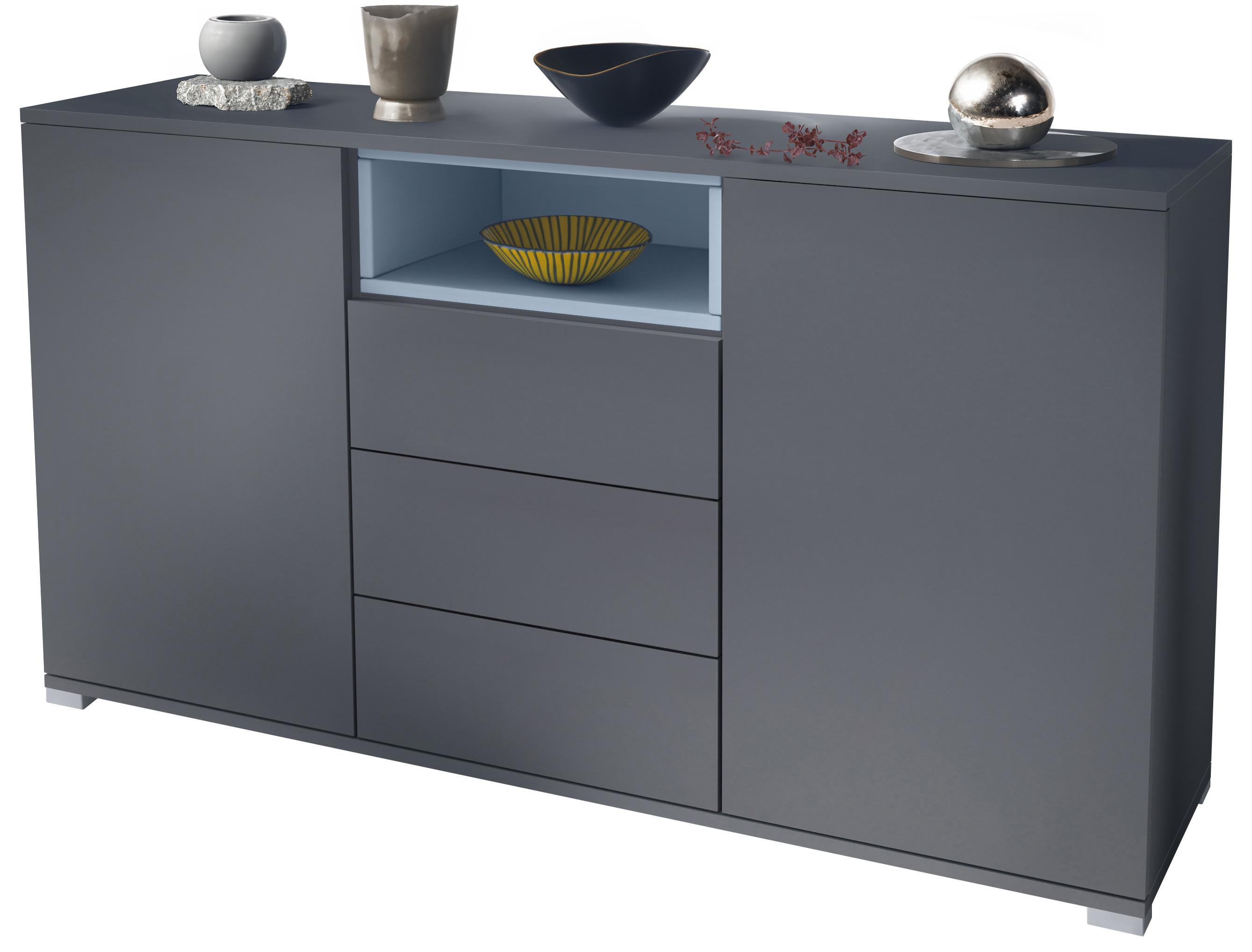 SIDEBOARD Skadu Denim matt - Pastellblau/Anthrazit, Holzwerkstoff (138.5/75.5/35cm) - Vladon