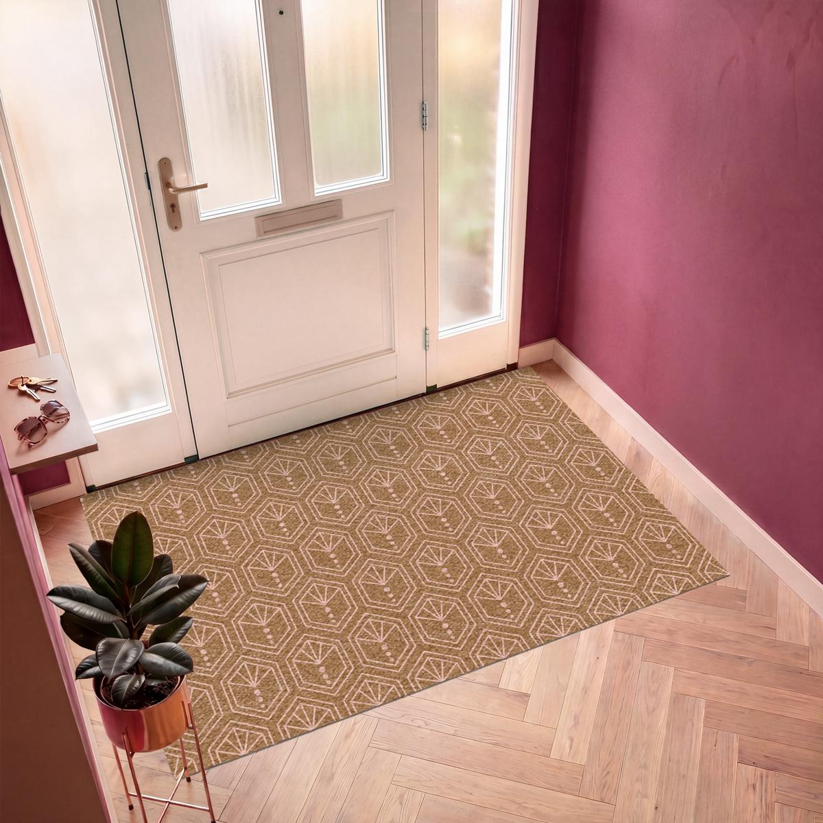 FUSSMATTE Braun - Rosa - Geometrisch - Gemustert Türmatte 180x120 cm - Braun, Kunststoff (180/0.4cm) - MuchoWow