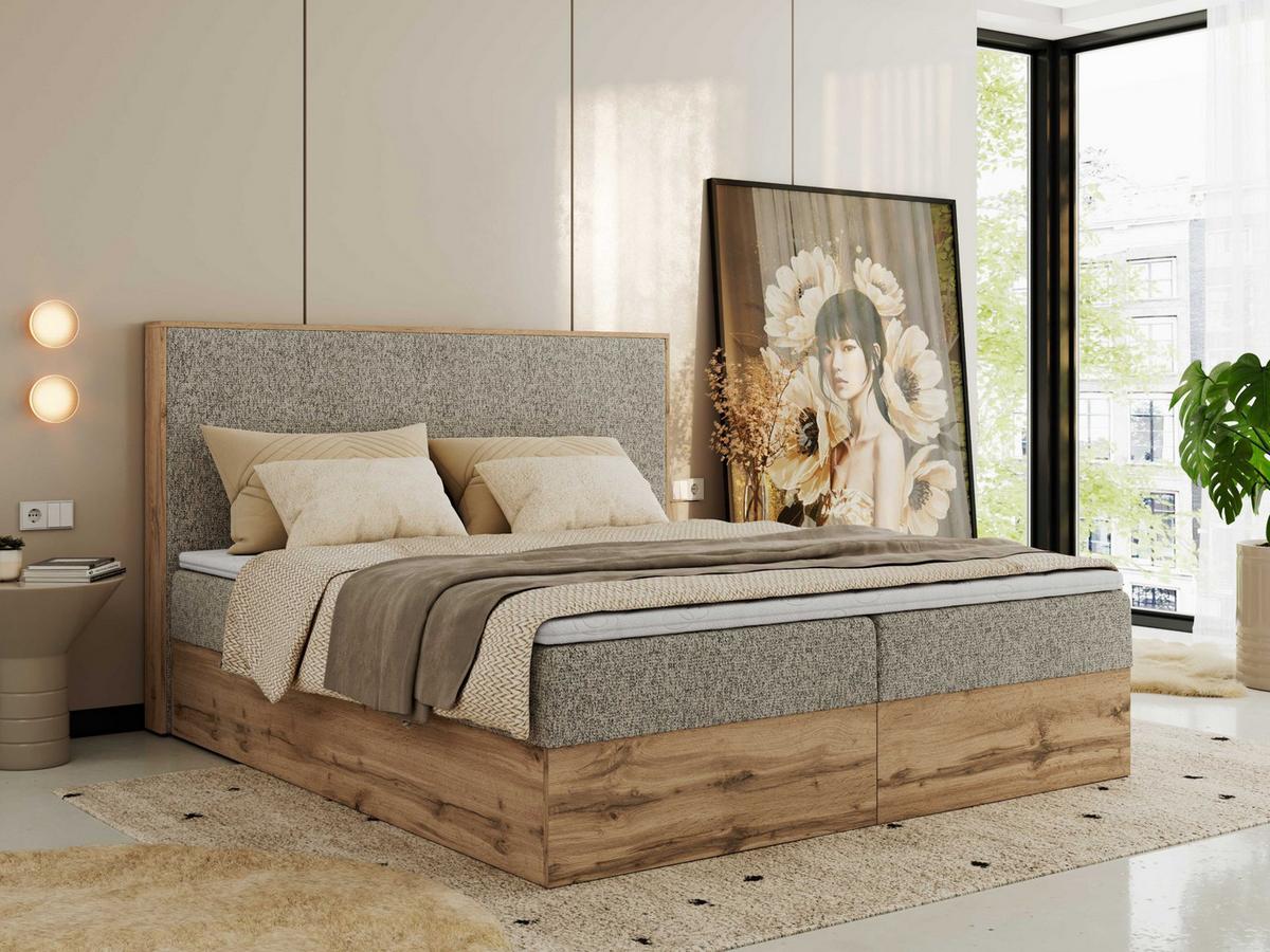 BOXBETT WOOD CLASSIC 160/200 - Dunkelbeige Strukture - H4 - Cappuccino, Textil (160/200cm) - MKS