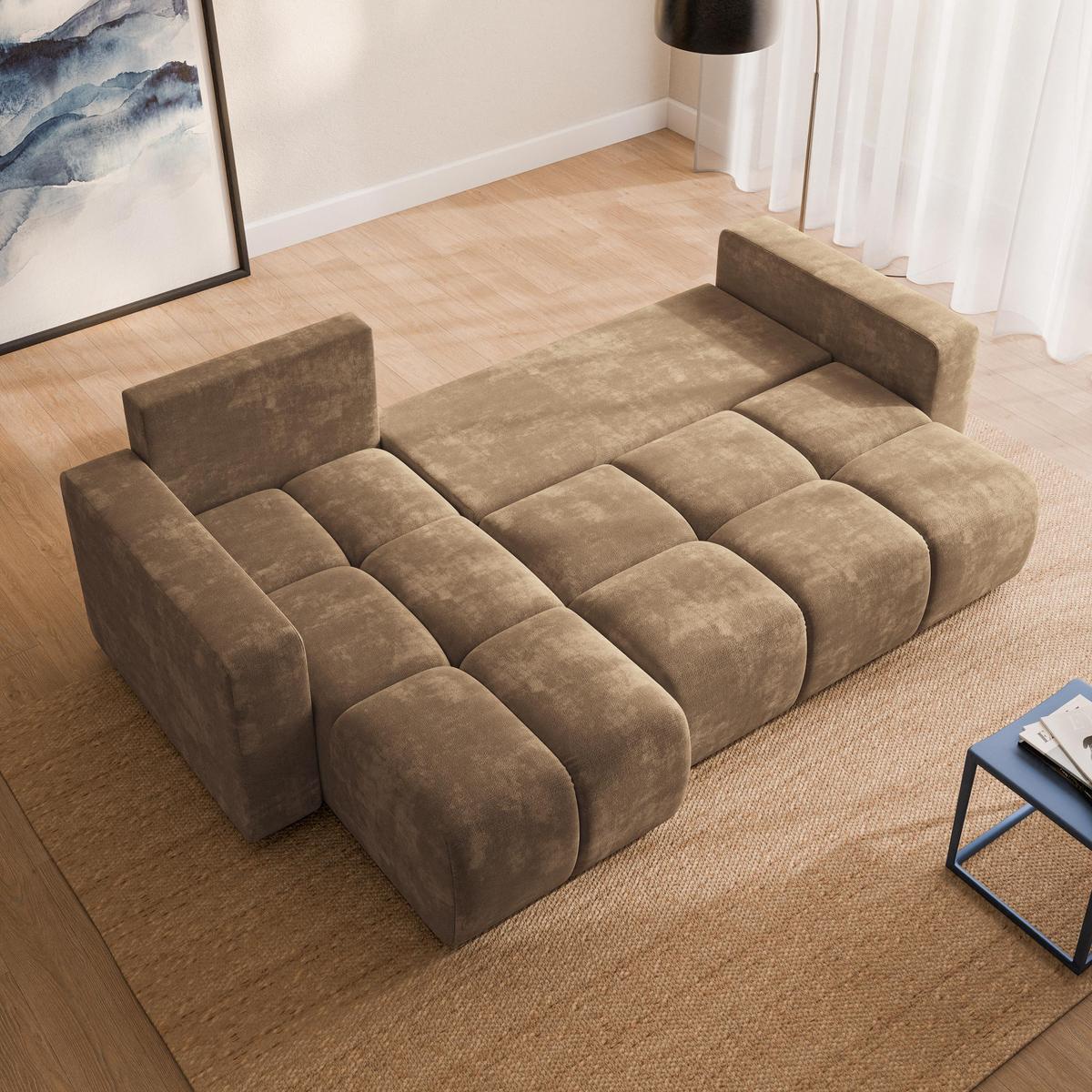 ECKSOFA RAMIL Beige Chenille mit Schlaffunktion - Beige, Holz (240/149cm) - MASSENO