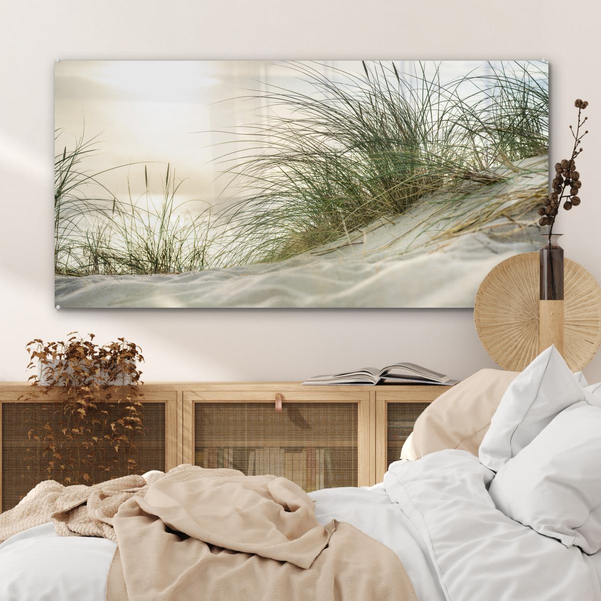 ACRYLGLASBILD Dünen mit Strandhafer in der Sonne des Nationalparks Schleswig-Holsteinisches Wattenmeer 120x60 cm - Creme, Glas (120/60cm) - MuchoWow