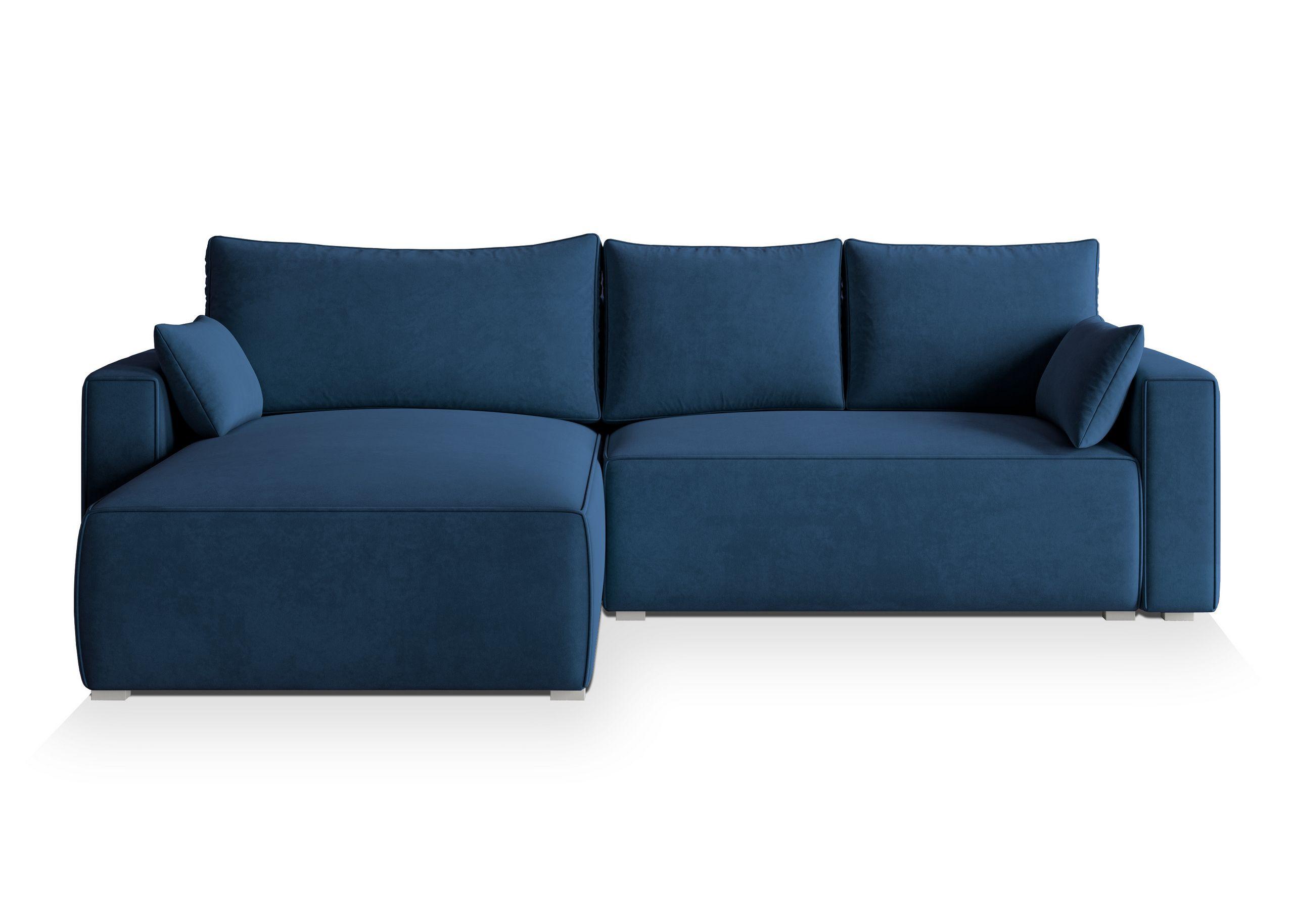 ECKSOFA FORIL Blau Velours-Stoff mit Schlaffunktion - Blau/Grau, Holz/Kunststoff (265/178cm) - MASSENO