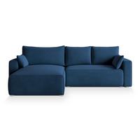 ECKSOFA FORIL Blau Velours-Stoff mit Schlaffunktion - Blau/Grau, Holz/Kunststoff (265/178cm) - MASSENO