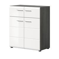 SCHUHSCHRANK weiß Hochglanz, grau 80 cm, Schuhkommode mit viel Stauraum - Weiß Hochglanz/Silberfarben, Holzwerkstoff/Kunststoff (80/90/37cm) - Inn.Furn