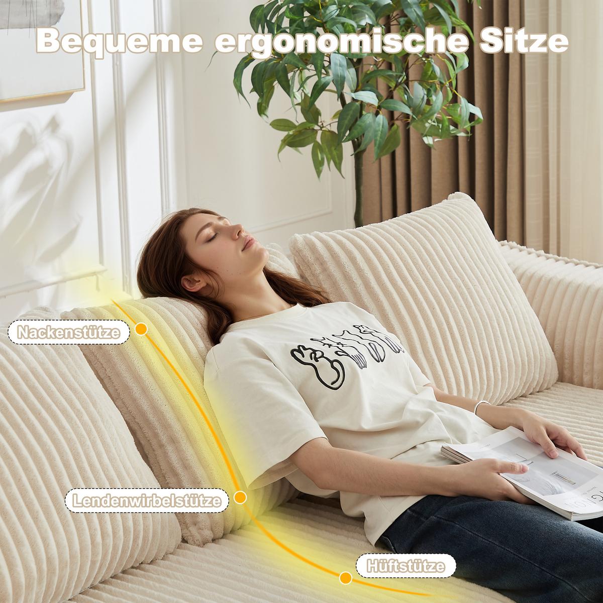 2-SITZER SOFA Cord Minimalistisch & Modular - Beige, Textil (185/72.5/101cm) - Urban Meuble
