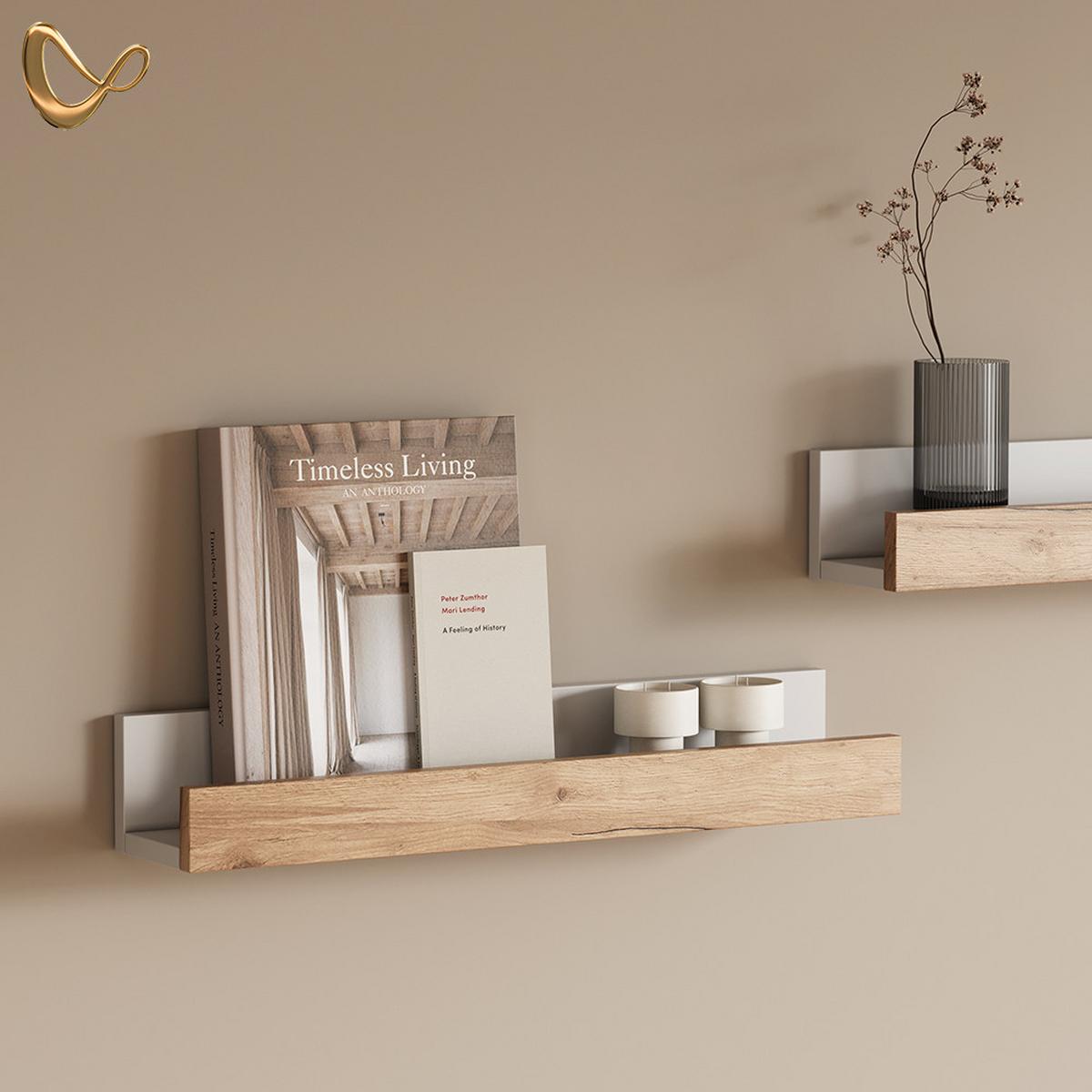 WANDREGAL Lorena Weiß/Goldkraft Eiche 60 x 10 cm 2er Set - Honigeiche/Weiß, Holzwerkstoff (60/10/12cm) - Livinity®