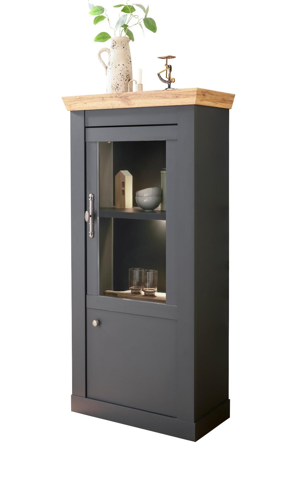 VITRINENSCHRANK Grau Eiche Wotan, Landhaus 72 x 146 cm, Vitrine mit Soft-Close - Silberfarben/Eiche Wotan, Glas/Holzwerkstoff (72/146/38cm) - Furn.Design