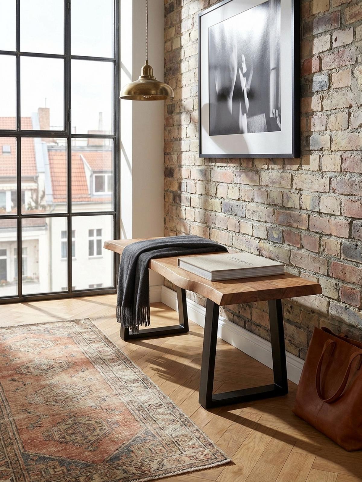 GARDEROBENBANK Massivholz Metall Baumkante, Akazie-Schwarz 120x40x46 cm - Schwarz/Braun, Holz/Metall (120/46/40cm) - KADIMA DESIGN