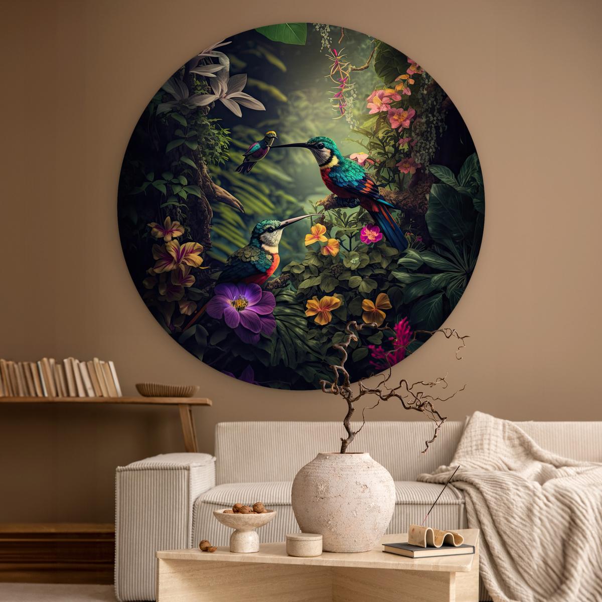 WANDBILD Blumen - Vogel - Dschungel - Pflanzen Deko Groß 150x150 cm - Petrol, Kunststoff (150/150cm) - MuchoWow