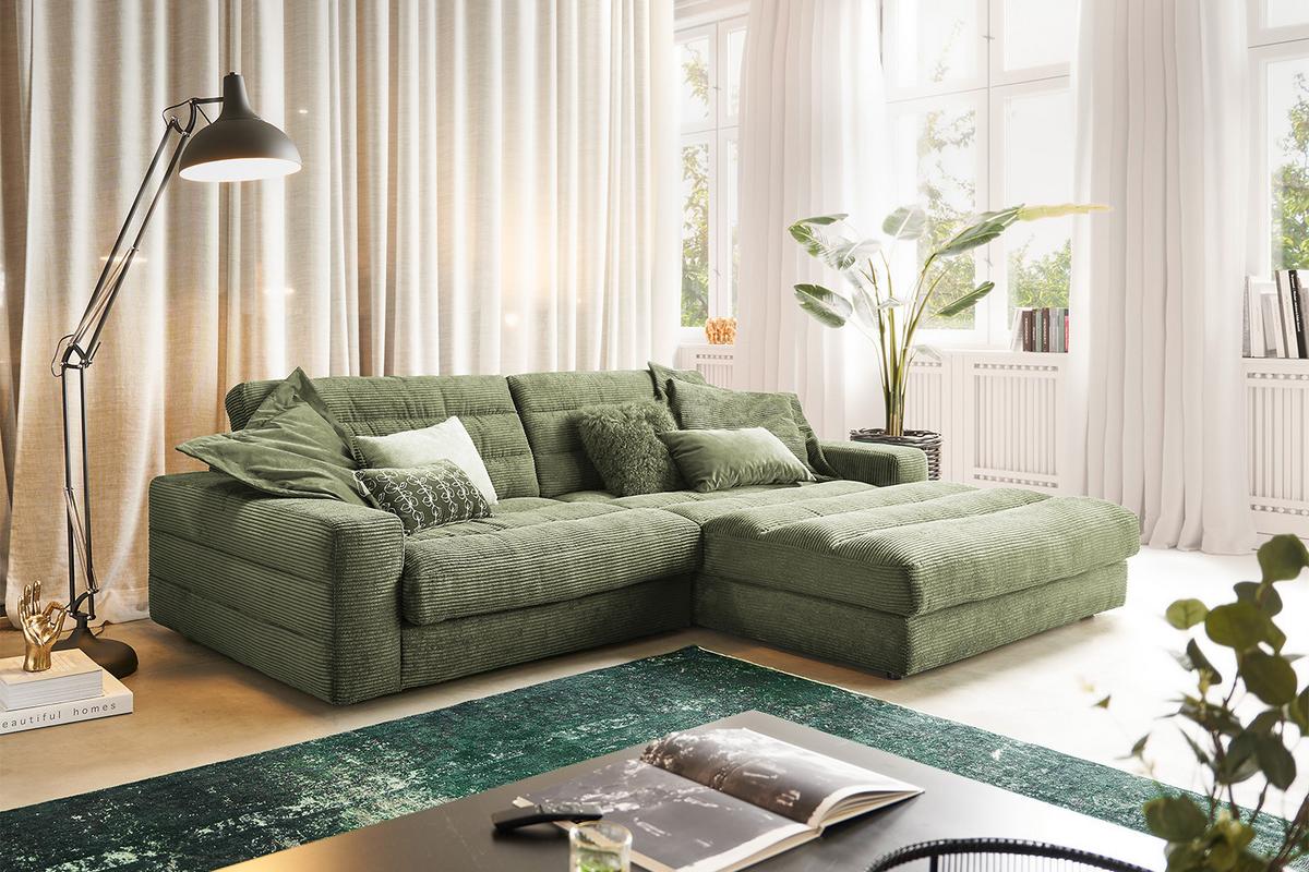 ECKSOFA LANA SOFA Grün Cord - Schwarz/Olivgrün, Textil (296/205cm) - KAWOLA