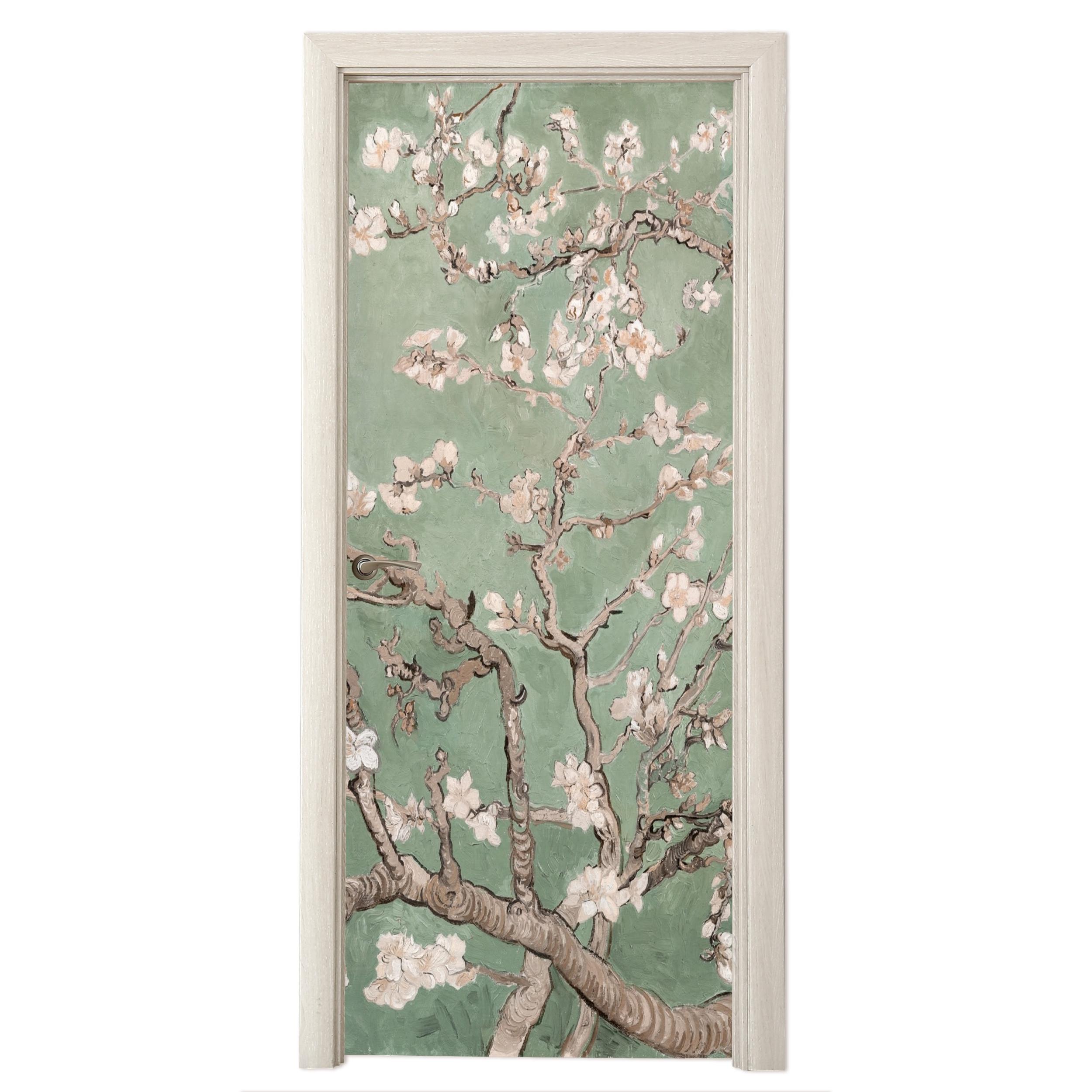 TÜRAUFKLEBER Mandelblüte - Kunst - Van Gogh - Grün 80x215 cm - Türtapete - Salbeigrün, Kunststoff (80/0.1cm) - MuchoWow