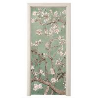 TÜRAUFKLEBER Mandelblüte - Kunst - Van Gogh - Grün 85x215 cm - Türtapete - Salbeigrün, Kunststoff (85/0.1cm) - MuchoWow