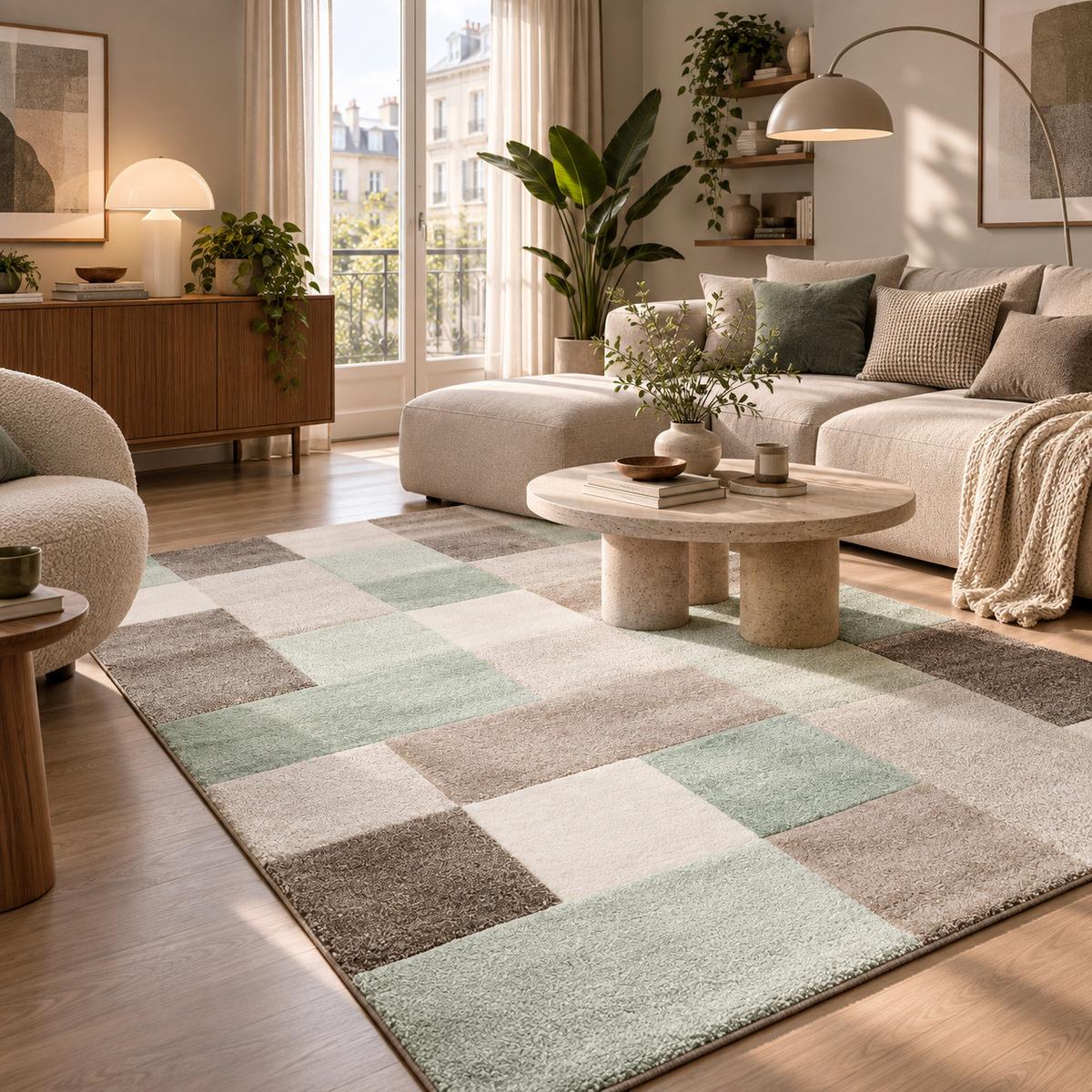 DESIGNER TEPPICH MAUI PASTELL GRÜN BEIGE KARO - Beige/Grün, Textil (120/170cm) - Pergamon