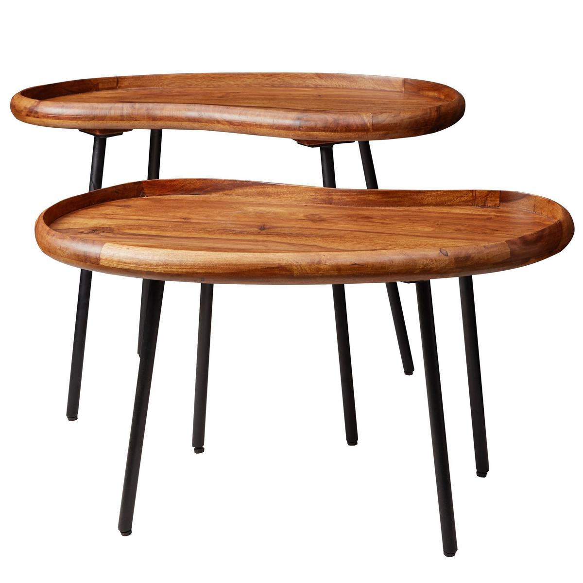 COUCHTISCH in Nierenform aus Massivholz mit Metallbeinen, Dunkelbraun 40x71x51 cm - Schwarz/Braun, Holz/Metall (71/40/51cm) - KADIMA DESIGN