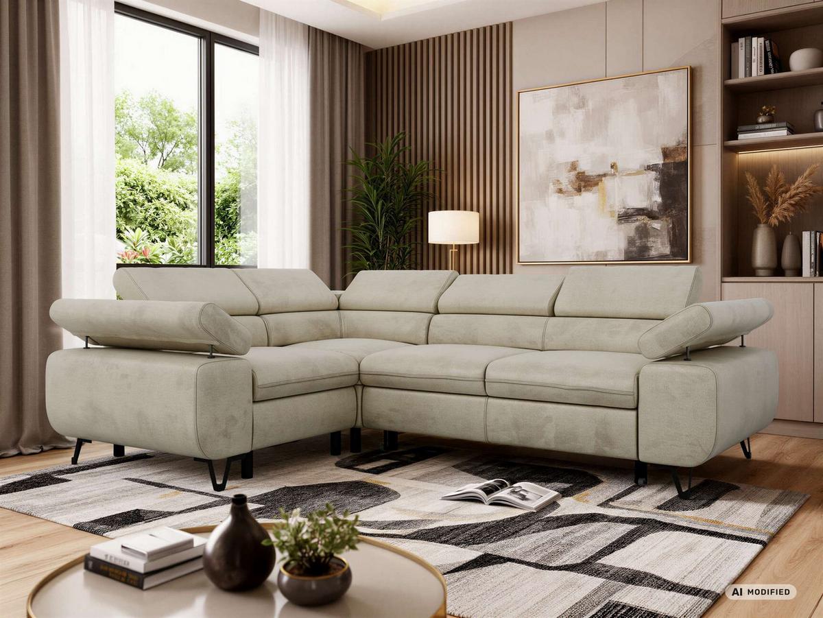 ECKSOFA FALCO L - Beige Velvet - Links Seite - Beige/Schwarz, Textil/Metall (197/268cm) - MKS