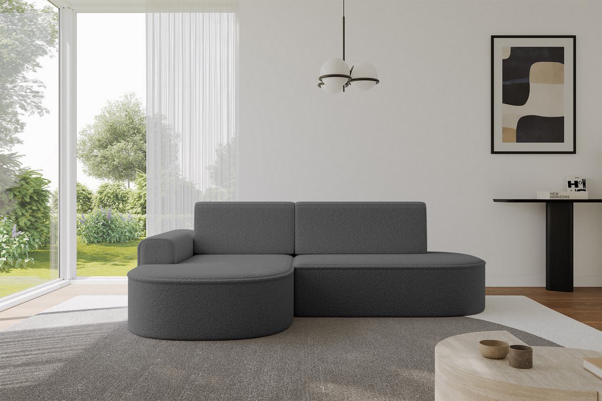 ECKSOFA mit Schlaffunktion und Bettkasten Ottomane Links MARI-L1-S - 283x167x73 cm Grau Bouclé - Schwarz/Grau, Holzwerkstoff/Kunststoff (283/167cm) - ALTDECOR