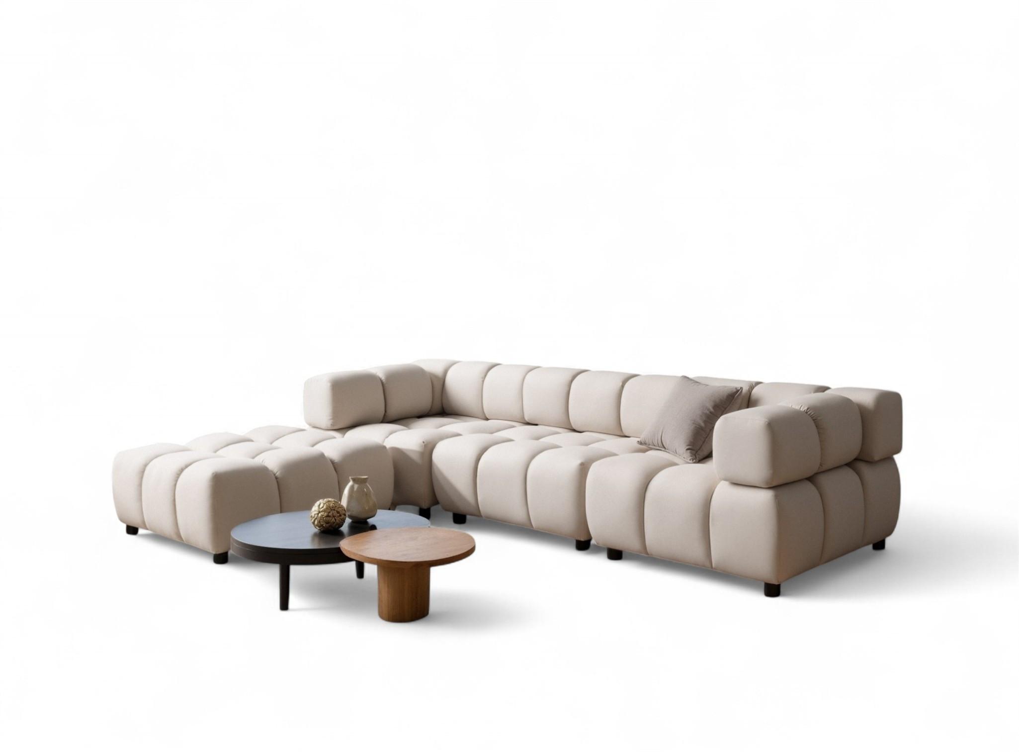 SOFA 3-sitzer Und 1-polsterhocker Flow - Creme, Holzwerkstoff/Textil (288/71/96cm) - Fun Möbel