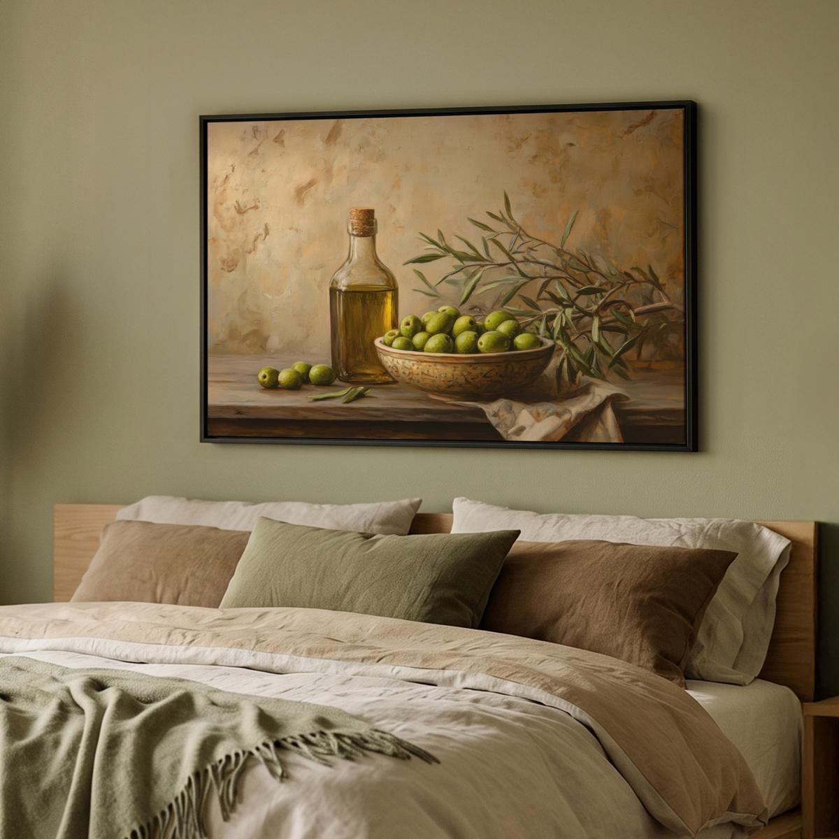 LEINWAND Bilder mit Rahmen - Oliven - Stilleben - Vintage - 90x60 - Olivgrün, Textil (90/60cm) - MuchoWow