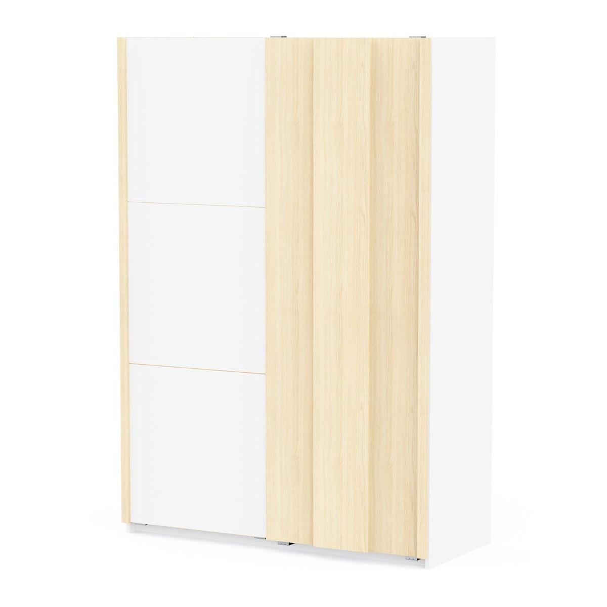 SCHRANK mit 2 Schiebetüren in Weiß und Eichenholz-Finish 140,1/64/203 cm - Weiß, Holzwerkstoff (64/203/67.7cm) - Calicosy