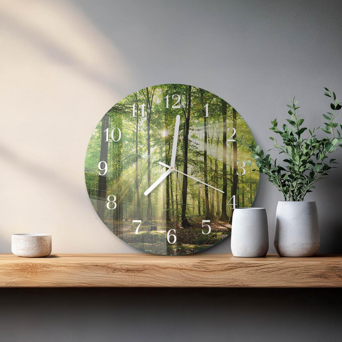 WANDUHR aus Glas Ø30 cm - Waldnatur - Grün, Glas (30/30/0.4cm) - TULUP
