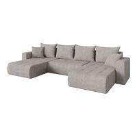 WOHNLANDSCHAFT mit Schlaffunktion und Bettkasten MILA-U 378x194x86 Hellgrau Velours - Hellgrau/Schwarz, Holzwerkstoff/Kunststoff (378/86/194cm) - ALTDECOR