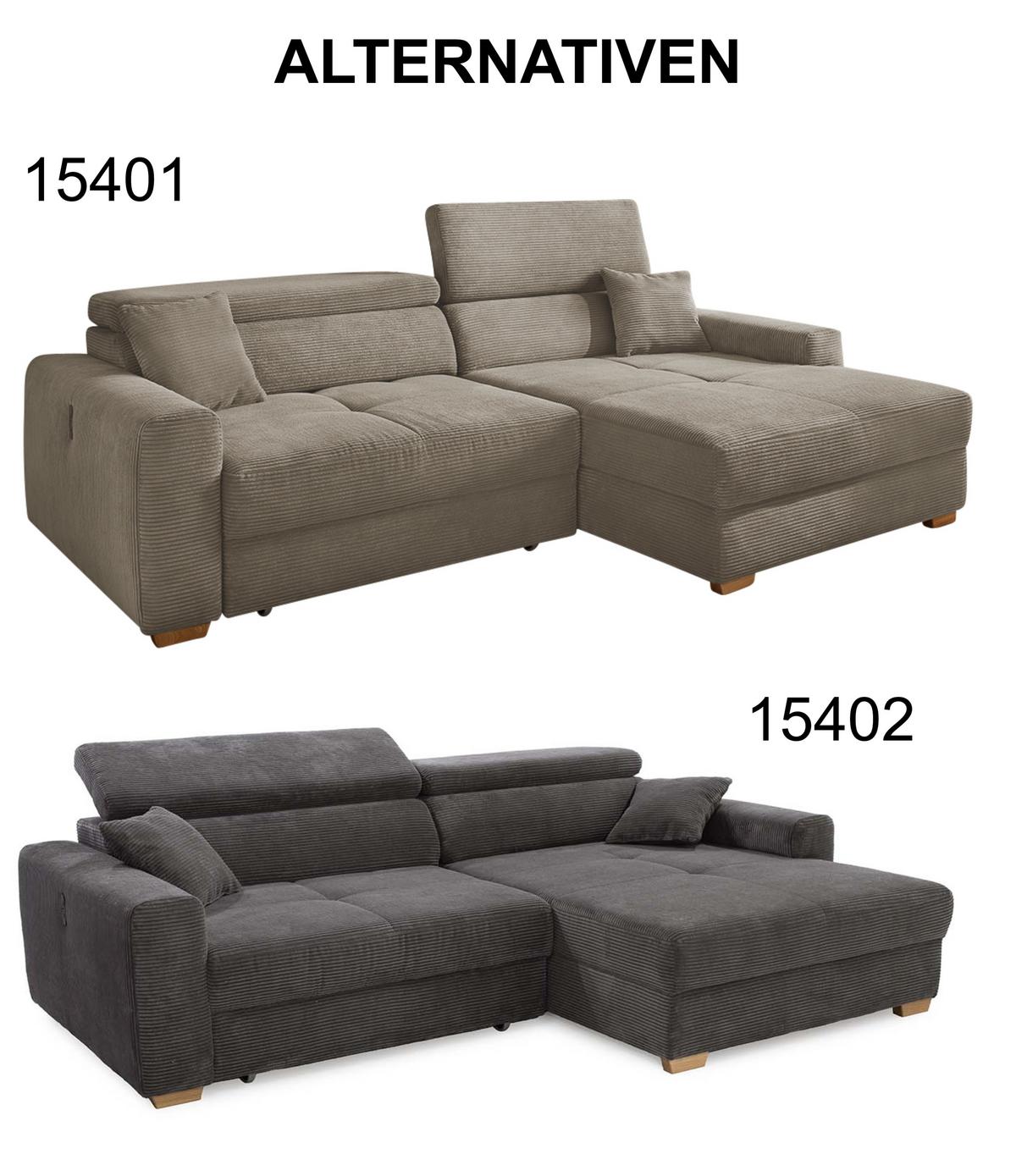 ECKSOFA mit elektrischer Sitztiefenverstellung, Kopflehnen verstellbar, USB-A und USB-C Ladefunktion B277/T187/H109 cm, Cord Braun Taupe / 15401 - Eichefarben/Braun, Eichenholz/Textil (277/187cm) - luma-home