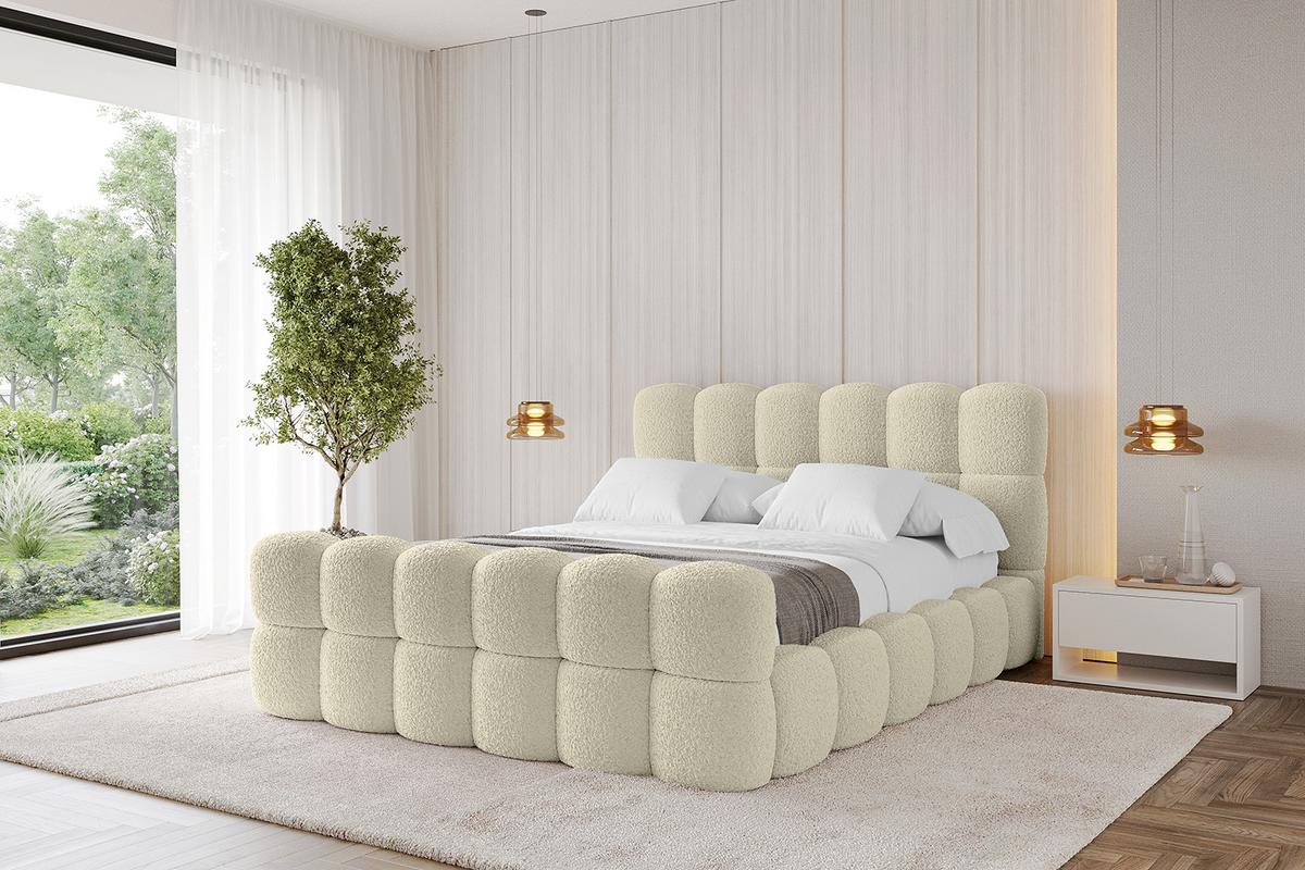 POLSTERBETT mit Bettkasten, Fußteil und Lattenrost, Bett mit Matratze H3/H4 - LEYA-Z 200x200 Beige - Taupe, Holzwerkstoff/Textil (200/200cm) - ALTDECOR