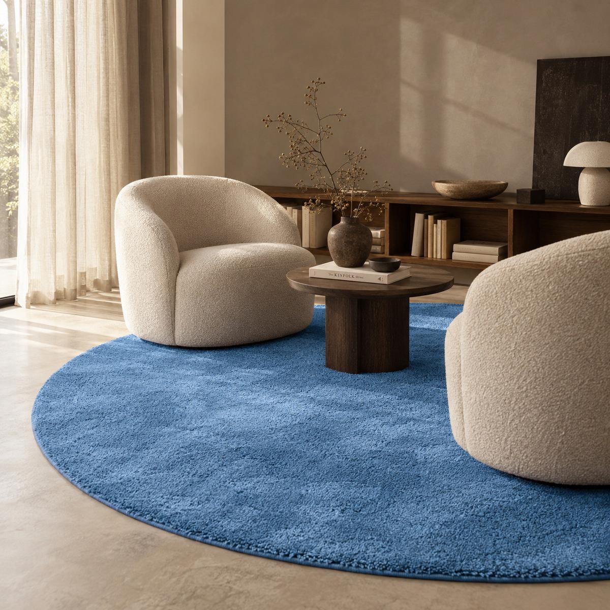 HOCHFLOR SHAGGY TEPPICH PALACE RUND - Blau, Textil (200/200cm) - Snapstyle