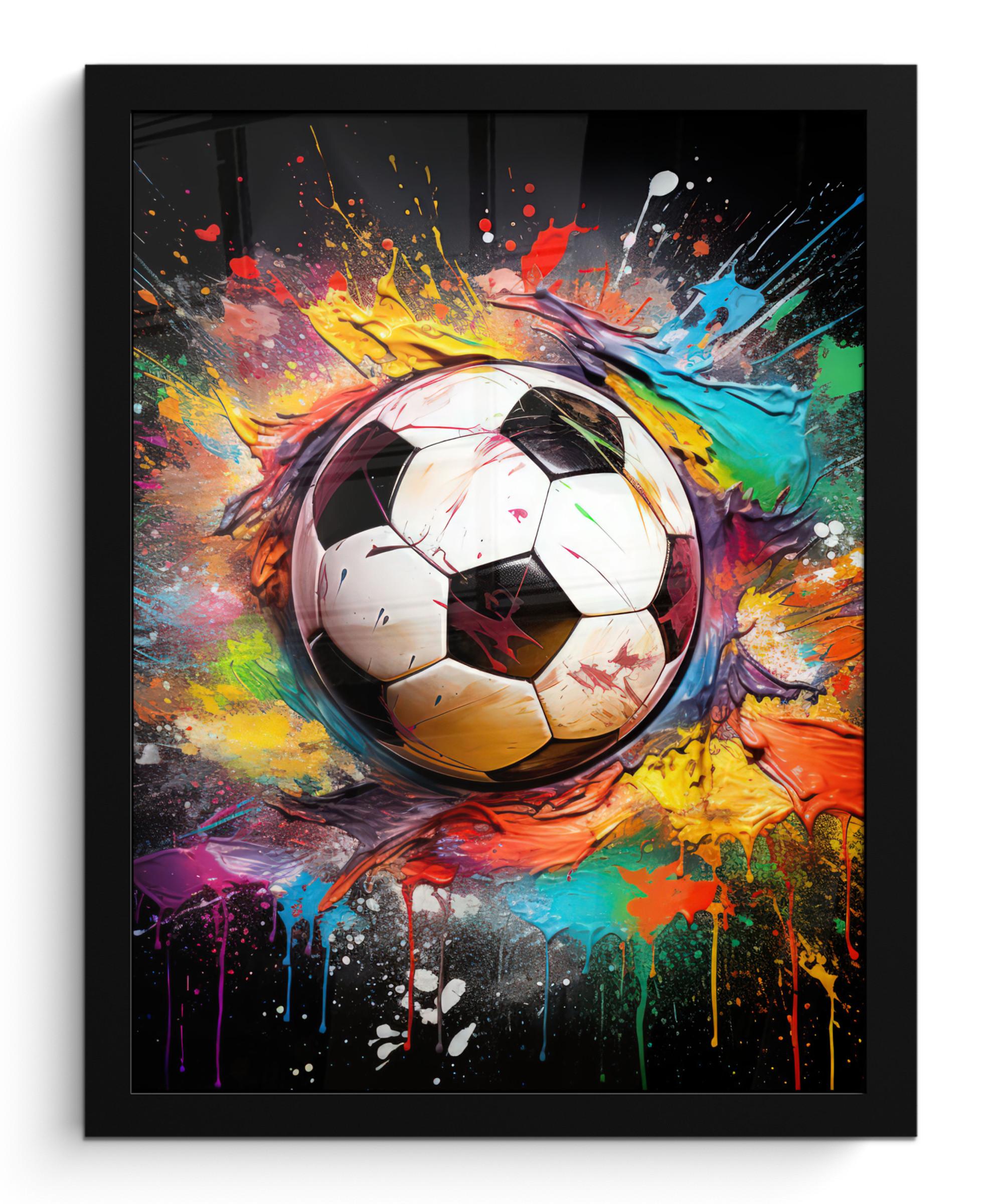 POSTER MIT RAHMEN Fußball - Farbe - Farben - Schwarz - Weiß Bilderrahmen 30x40 cm - Weiß, Papier (30/40cm) - MuchoWow