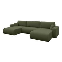 WOHNLANDSCHAFT mit Schlaffunktion und Bettkasten BERY-U 377x193x88 Grün Bouclé - Schwarz/Olivgrün, Holzwerkstoff/Kunststoff (377/88/193cm) - ALTDECOR