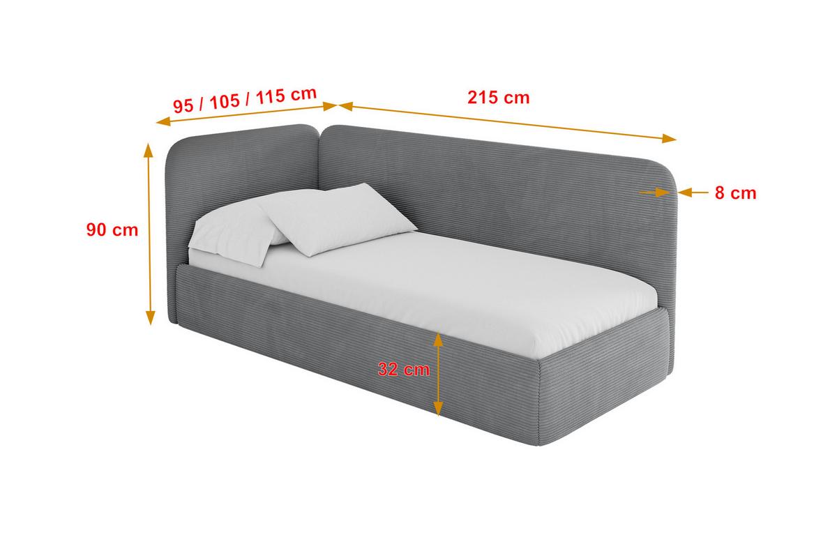 EINZELLBETT Jugendbett mit Bettkasten, Rechts - ELSY 80x200 Dunkelgrau - Schieferfarben, Holzwerkstoff/Textil (80/200cm) - ALTDECOR