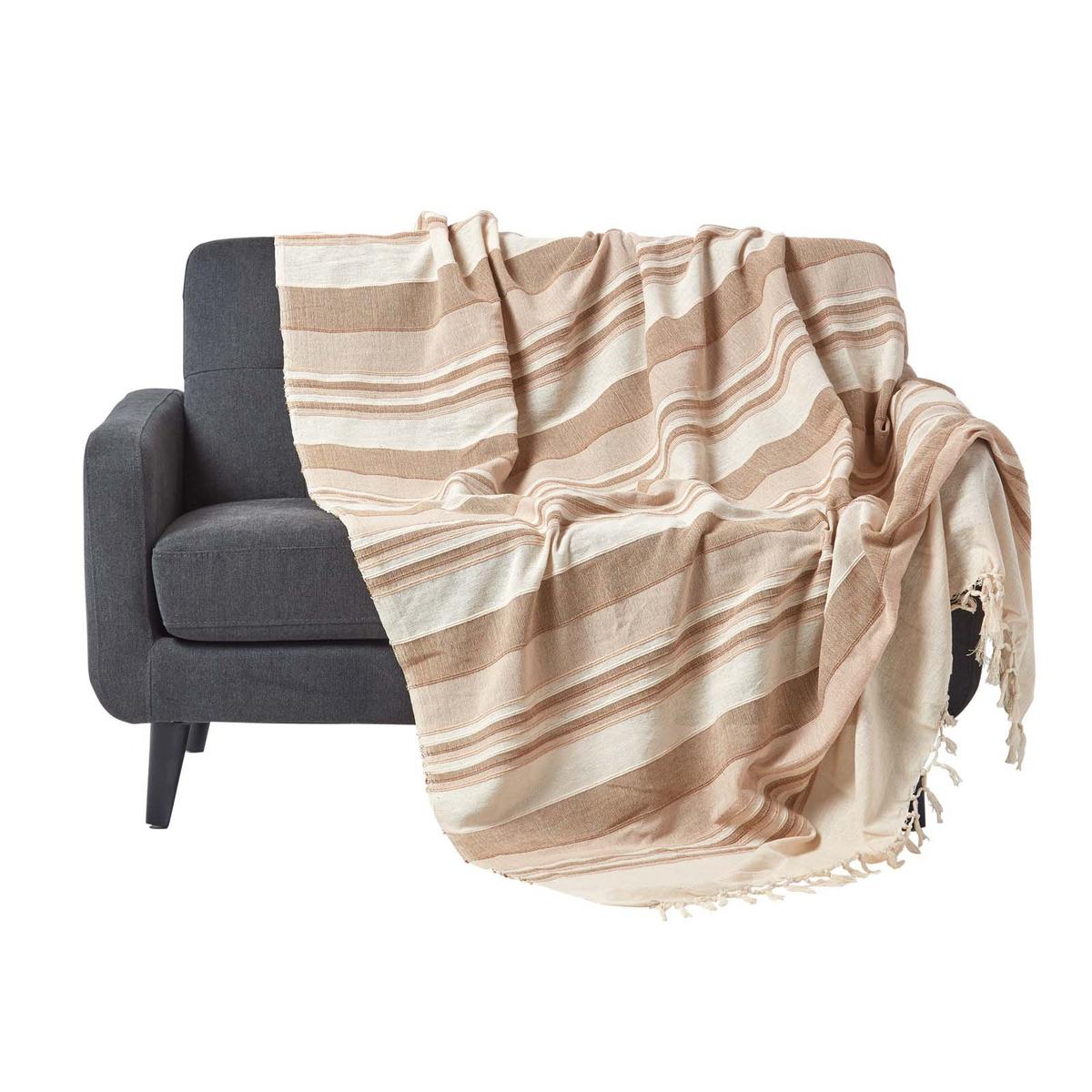 ÜBERWURF Morocco 225/255 cm, 100% Baumwolle gestreift - Beige, Textil (225/255cm) - Homescapes