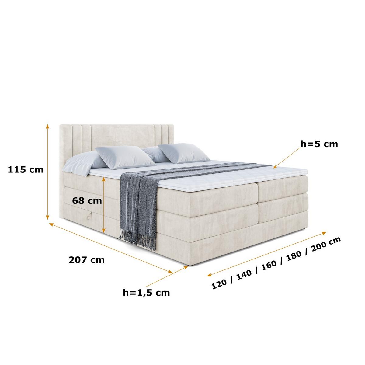 BOXSPRINGBETT IDRIKO KING - 120x200 - H3/H4 - Creme - Creme, Holzwerkstoff (120/200cm) - ALTDECOR
