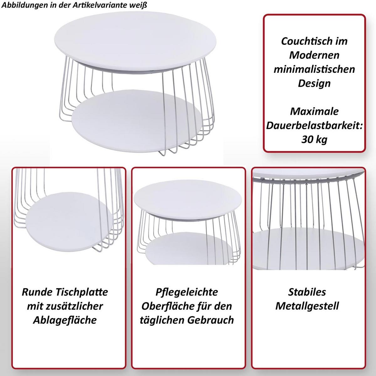 COUCHTISCH rund Braun, Silber - Silberfarben/Braun, Holz (70/70/44cm) - MCW