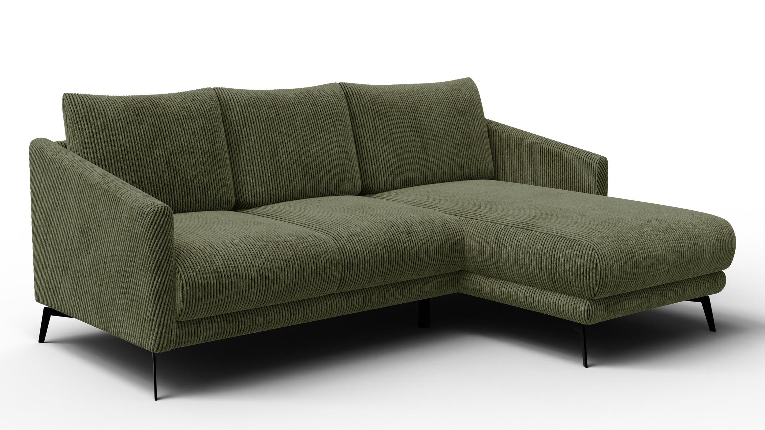 ECKSOFA VILT 3-Sitzer, olive - Schwarz/Olivgrün, Holzwerkstoff/Textil (221/156cm) - Wozimo