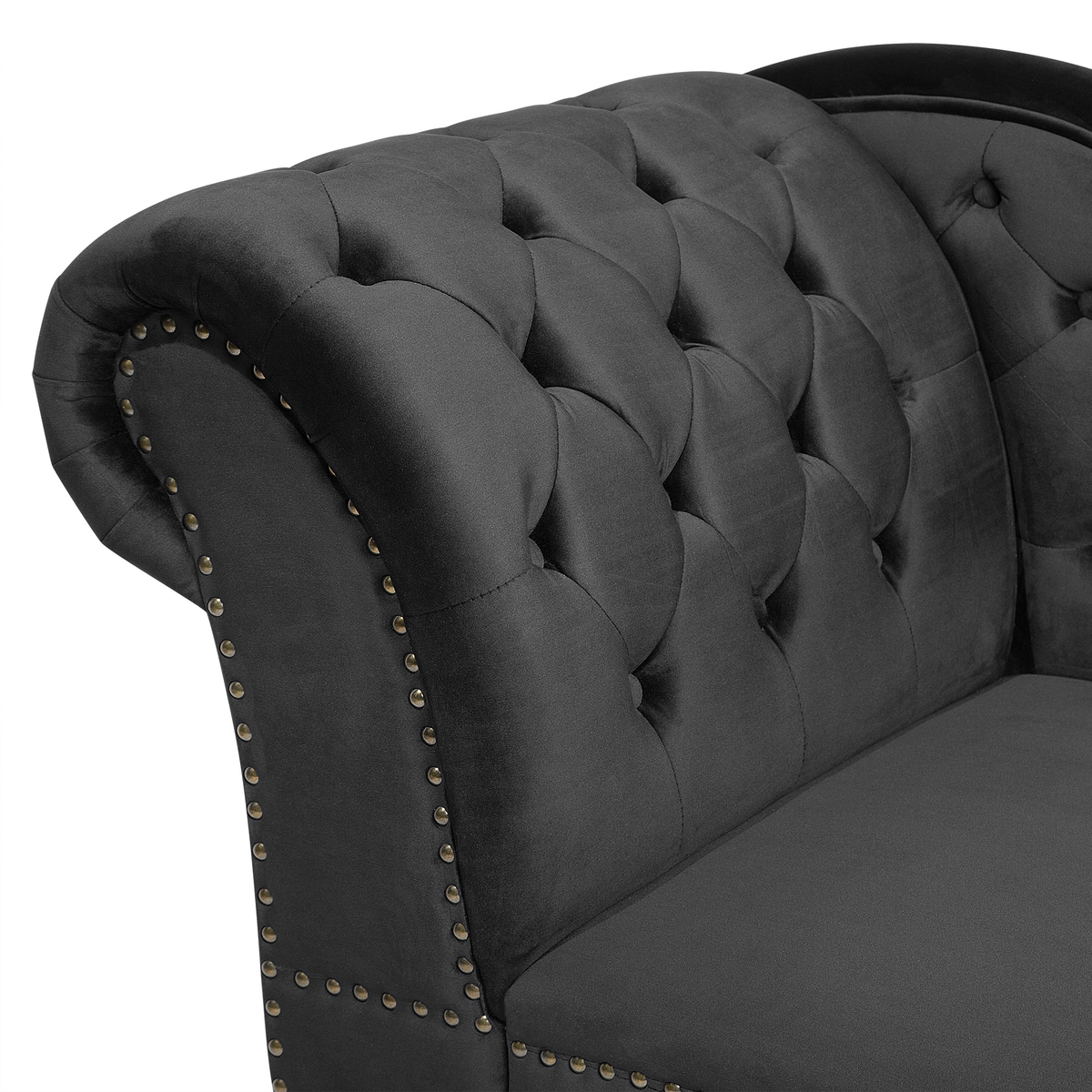 CHAISELONGUE Samtstoff schwarz linksseitig Nimes - Schwarz, Textil (170/79/61cm) - Beliani