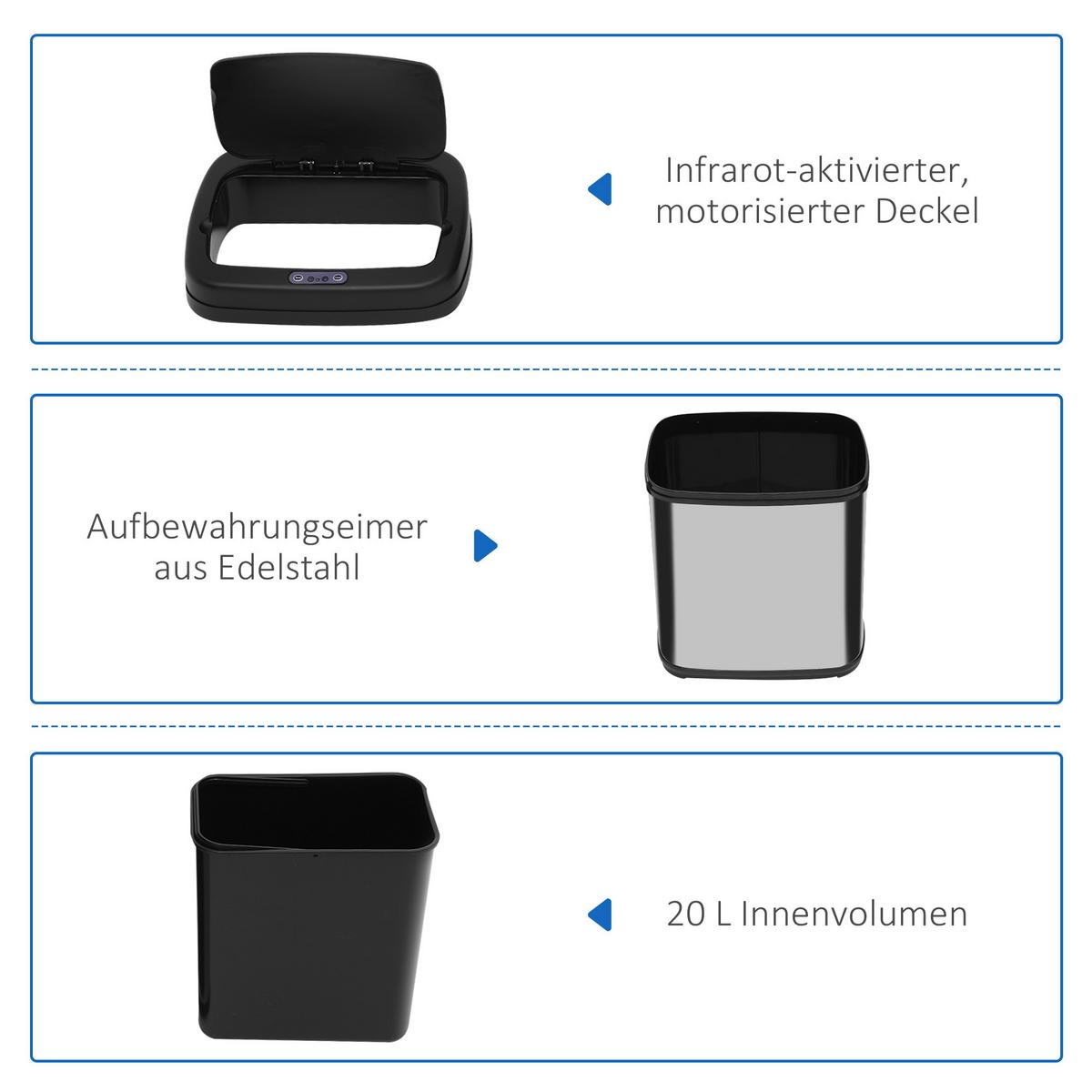 ABFALLEIMER 20L Silber, Schwarz - Silberfarben, Kunststoff (25/42.5/33cm) - HOMCOM