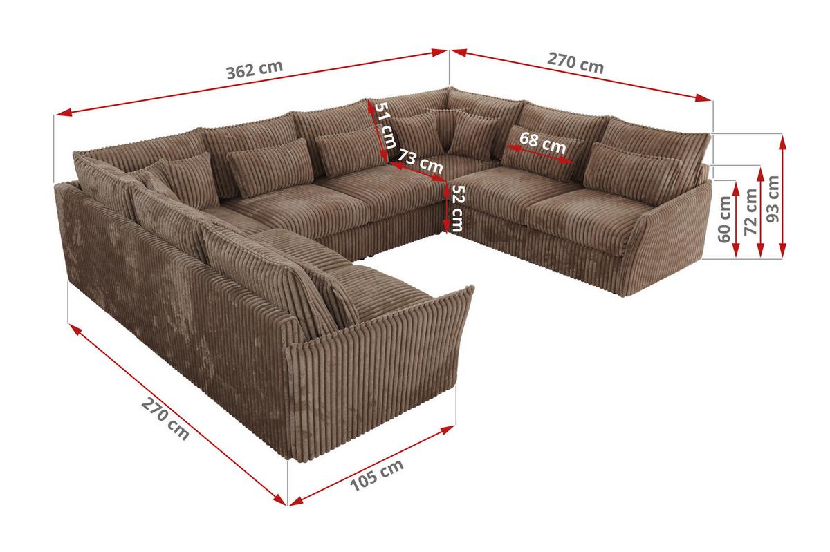 WOHNLANDSCHAFT VERSO U 8M Braun Cord - Schwarz/Braun, Kunststoff/Textil (362/93/270cm) - MKS