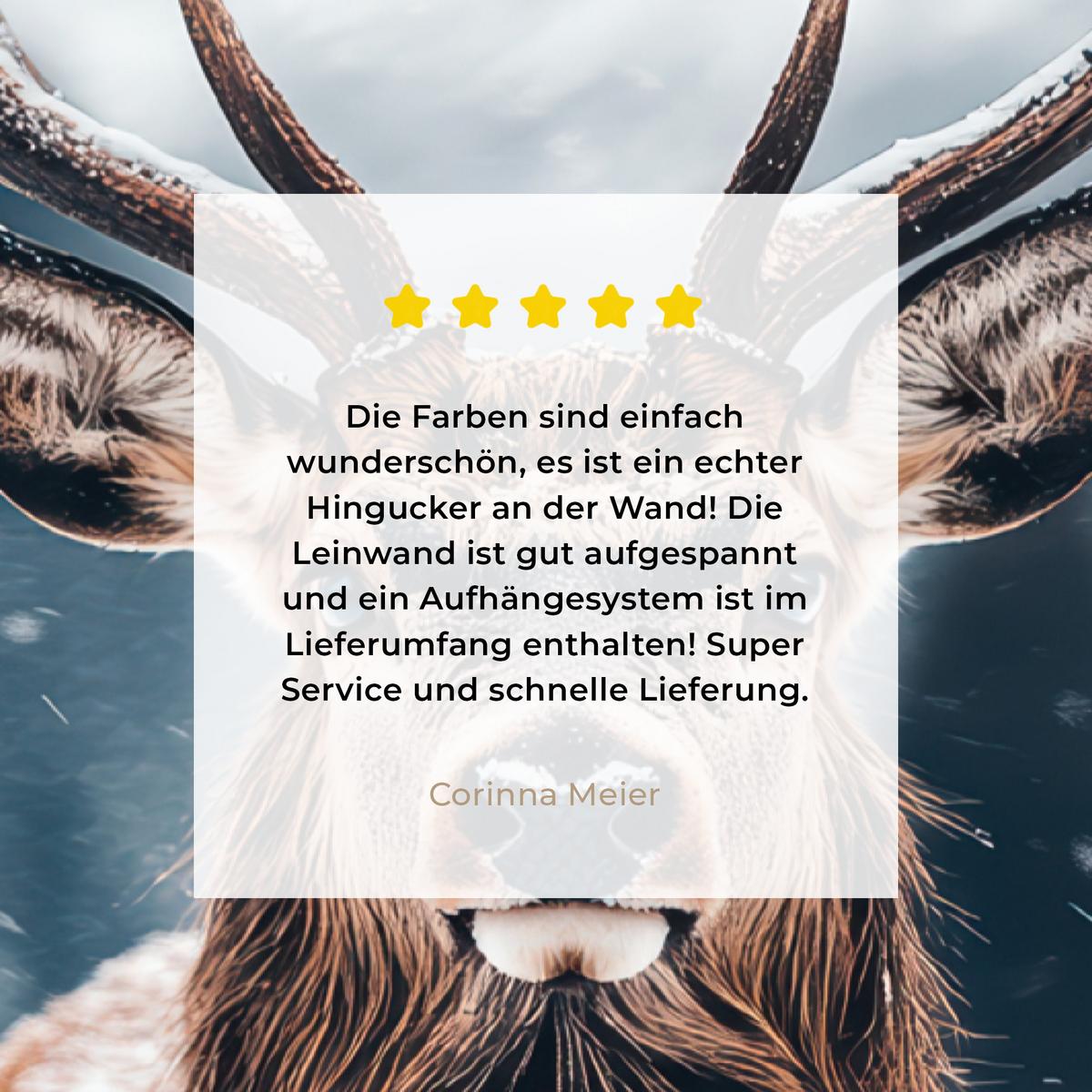 LEINWANDBILD Hirsche - Tiere - Landschaft - Winter - Schnee Deko Groß 90x140 cm - Kastanienfarben, Textil (90/140cm) - MuchoWow