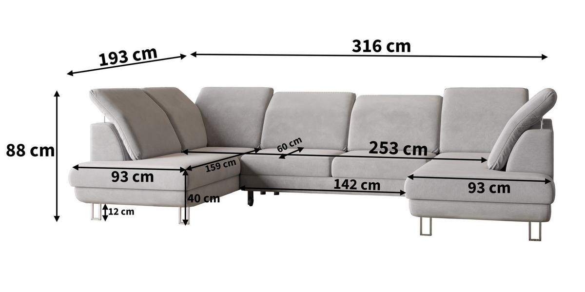 WOHNLANDSCHAFT TERAMO Lila Velours-Stoff mit Schlaffunktion - Lila/Silberfarben, Holz/Textil (316/88/193cm) - MASSENO