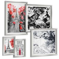 BILDER SET 5er Set - 50x50 cm & 20x30 cm & 40x60 cm Silberner Rahmen - graue Gemälde des Eiffelturms - Silberfarben, Kunststoff (40/60cm) - TULUP