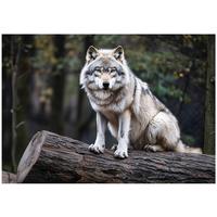 FOTOTAPETE Wolf 3D Effekt Wald Wohnzimmer Vlies Tapete 250x175 - Grau, Papier (250/175cm) - Wallarena