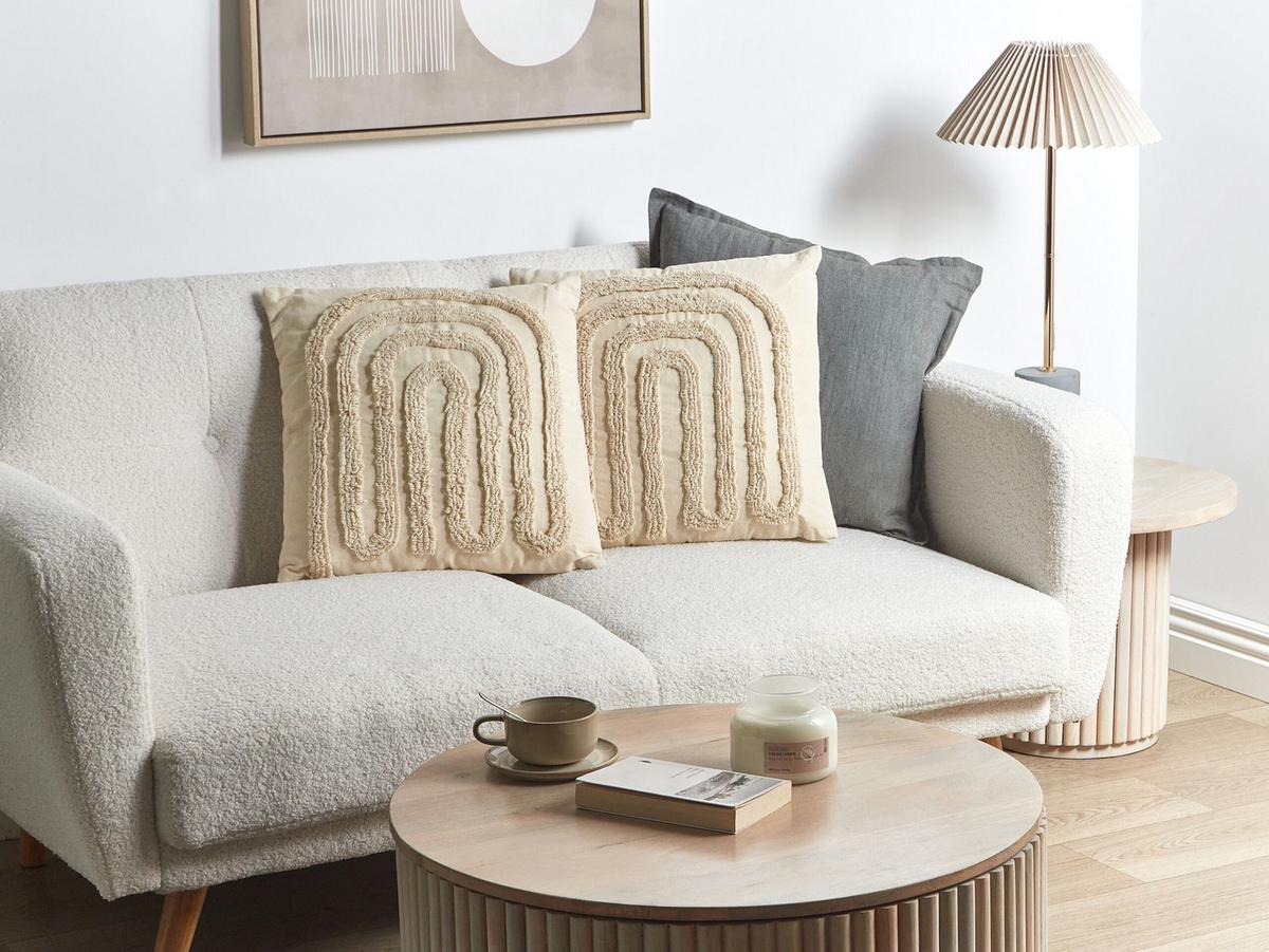 DEKOKISSEN 2er-Set Beige 45/45 cm Tatsoi - Beige, Textil (45/45cm) - Beliani