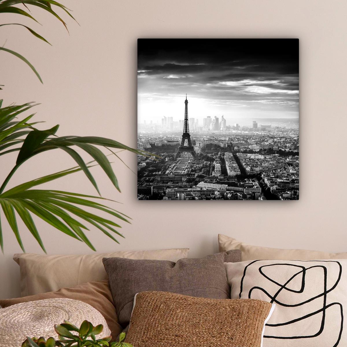 LEINWANDBILD Paris - Skyline - Eiffelturm - Stadt - Wolken Wandbild Wohnzimmer 50x50 cm - Dunkelgrau, Textil (50/50cm) - MuchoWow