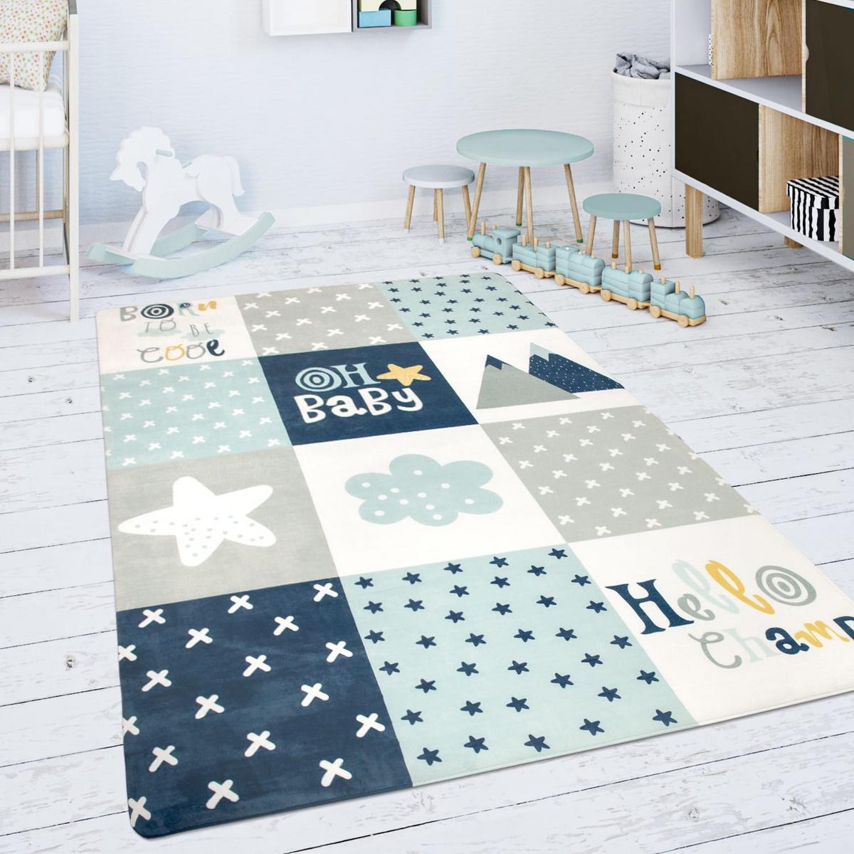 KINDERTEPPICH Waschbar, im Patchwork-Stil, Blau, 80 x 150 cm - Blau, Textil (80/150cm) - KADIMA DESIGN